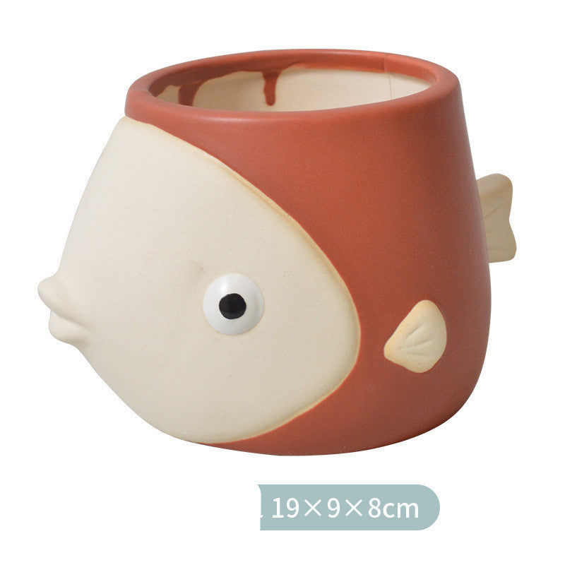 Planter Pot Fish Coastal Blue White Red Pink Yellow Green