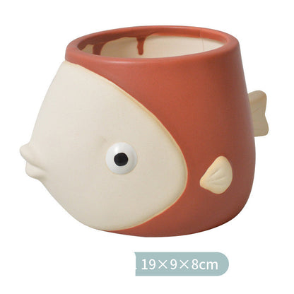 Planter Pot Fish Coastal Blue White Red Pink Yellow Green