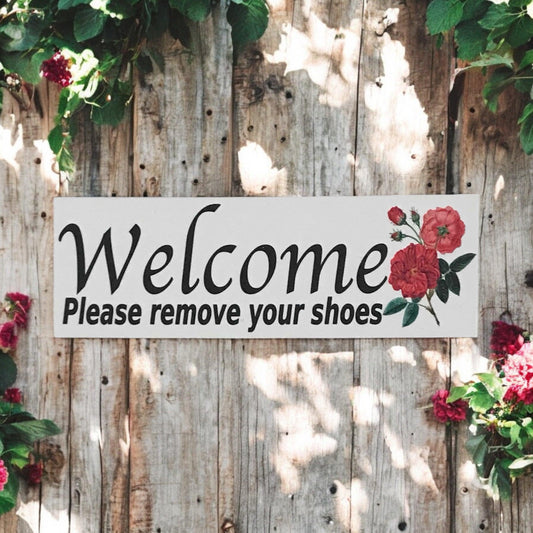 Welcome Please Remove Your Shoes Rose Sign - The Renmy Store Homewares & Gifts 