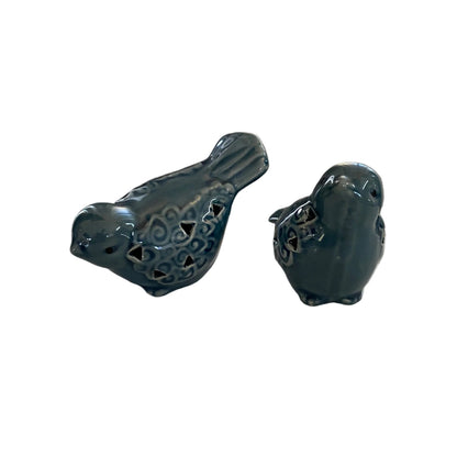 Blue Bird Ornament Set of 2 | Ceramic Cottage Garden Decor 7cm