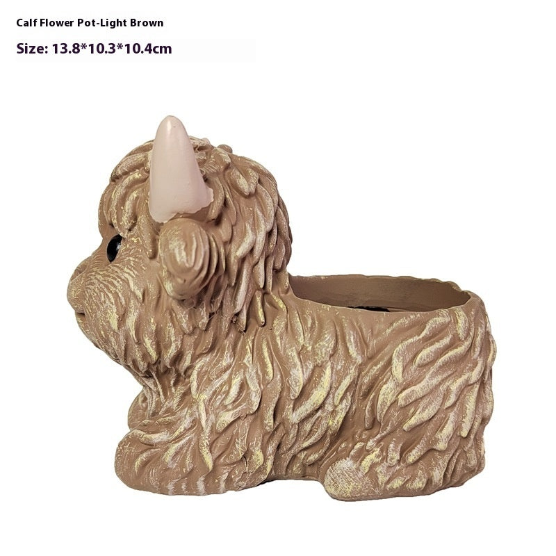 Planter Pot Garden Highland Cow Country