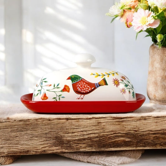 Butter Cheese Decorative Holder Bird Red