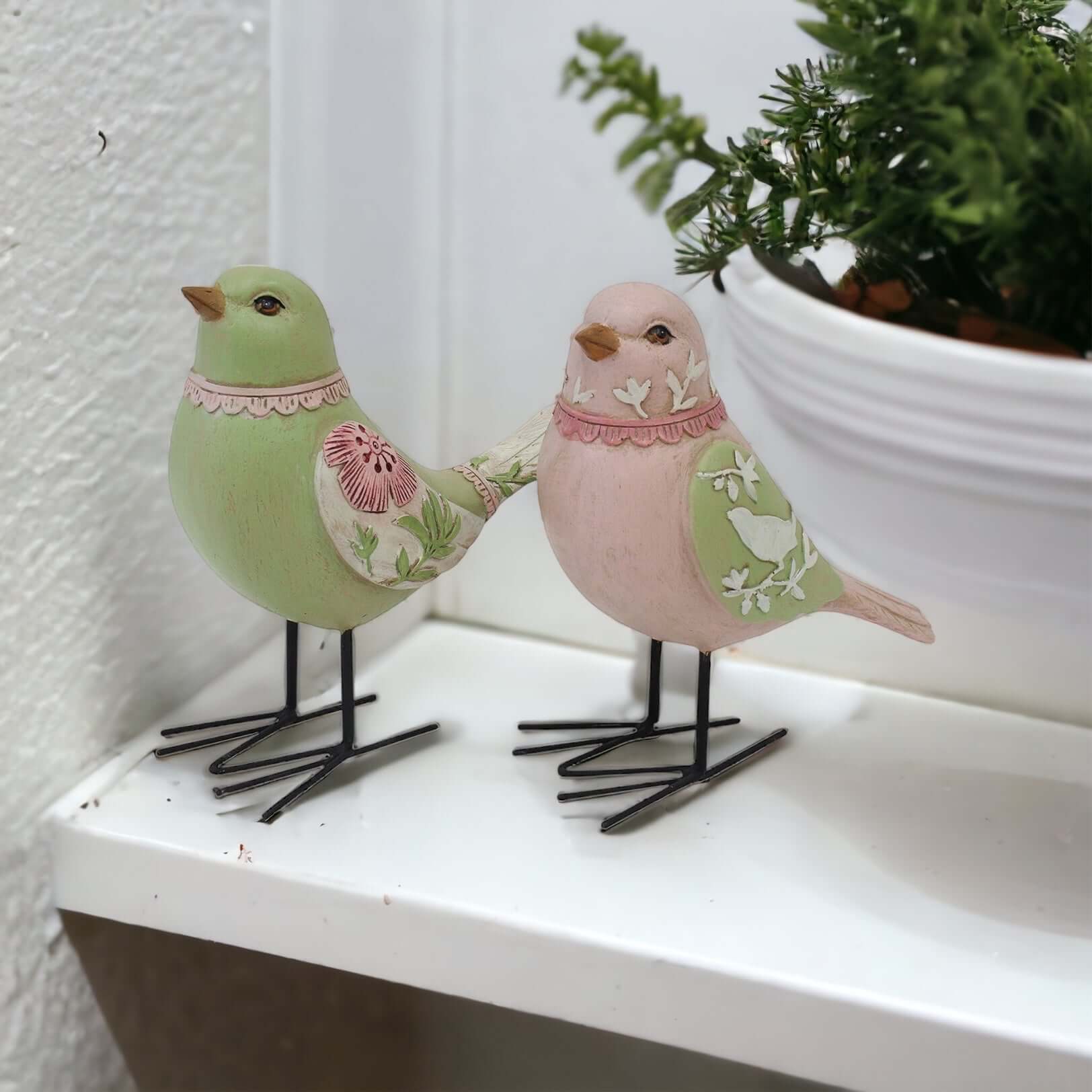Bird Birds Pink Green Legs Décor Set Of 2 - The Renmy Store Homewares & Gifts 