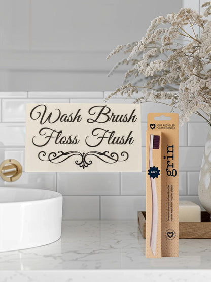 Toothbrush and Wash Brush Floss Flush Bathroom Sign Set - The Renmy Store Homewares & Gifts 