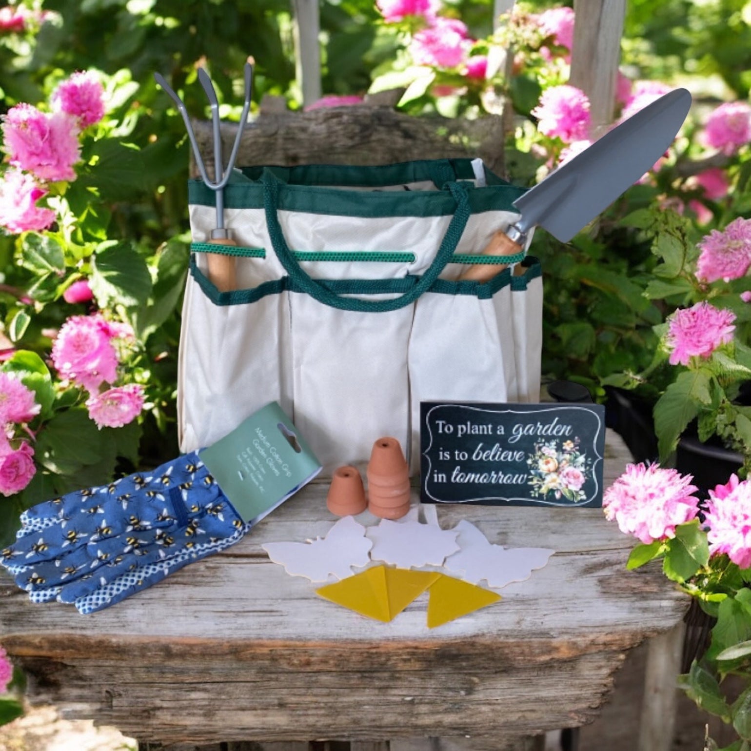 Garden Tool Bag Pot Sign Gloves Gardener Gift Set - The Renmy Store Homewares & Gifts 