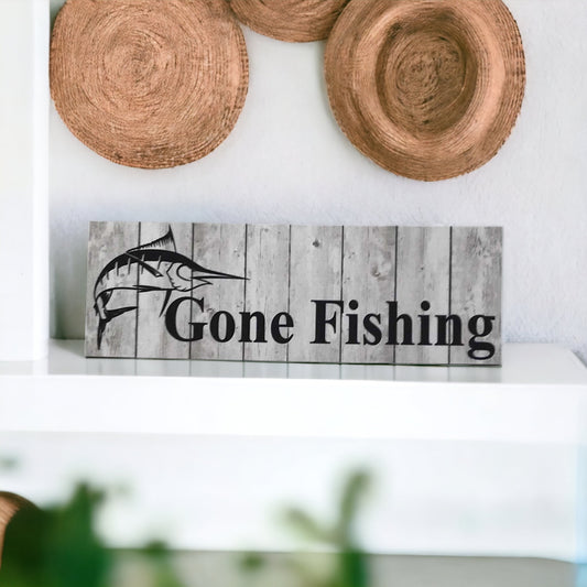 Gone Fishing with Marlin Fish Grey Sign - The Renmy Store Homewares & Gifts 