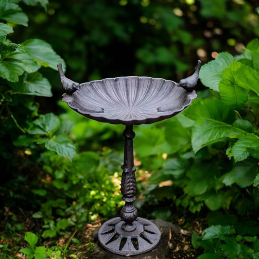 Rustic Bird Bath Feeder Heavy Cast Iron Garden