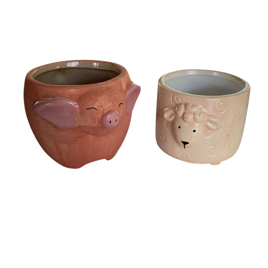 Sheep and Pig Planter Pots | Set of 2 Ceramic Animal Planters Australia
