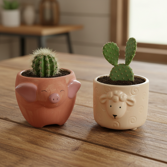 Sheep and Pig Planter Pots | Set of 2 Ceramic Animal Planters Australia