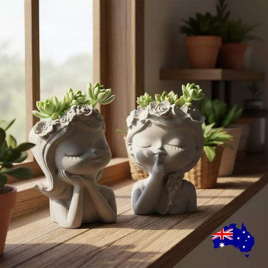 Planter Pot Flower Girl Set of 2 Aussie Handmade Concrete