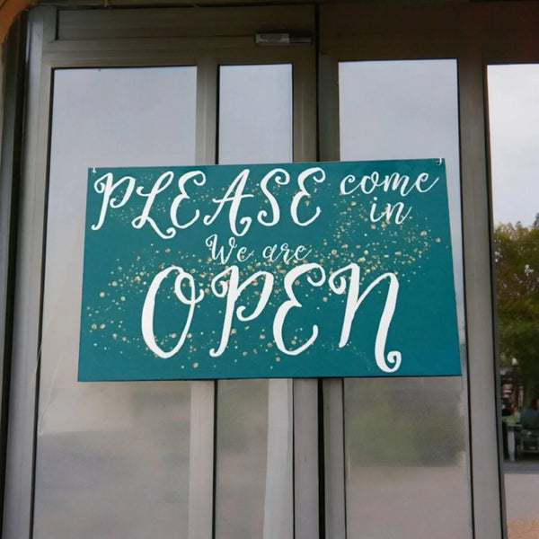 Open Closed Business Shop Cafe Hanging Sign Aqua Chic | The Renmy Store ...