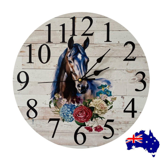 Clock Wall Thoroughbred Horse Floral Aussie Made