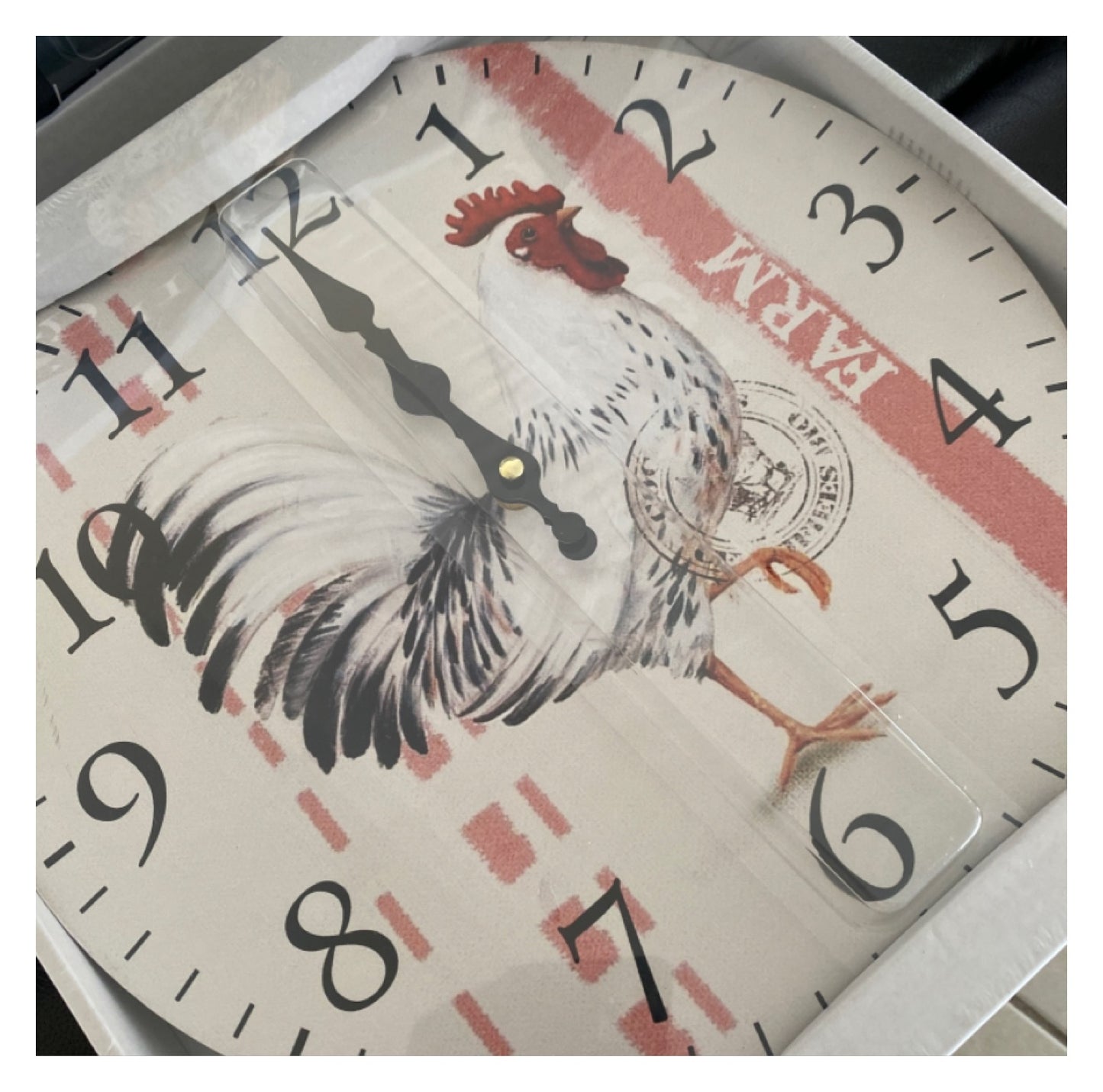 Clock Wall Rooster Country Farm 34cm