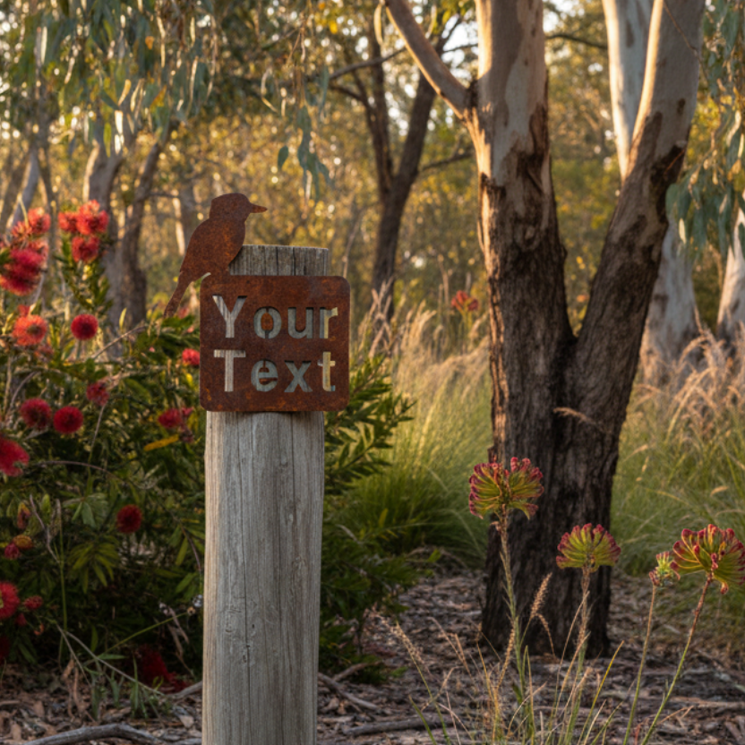 Custom Kookaburra Property Sign - Rusty Metal - Aussie Made