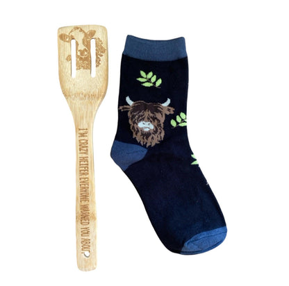 Cow Lover Wood Utensils Socks Funny Sign Gift Set - The Renmy Store Homewares & Gifts 