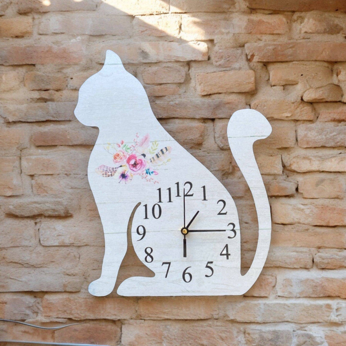 Clock Wall Cat Kitty Floral Feather Aussie Made - The Renmy Store Homewares & Gifts 