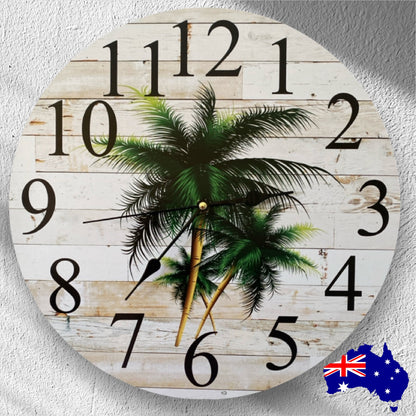 Clock Wall Palm Tree Beach Coastal Aussie Made