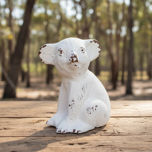 Koala Cast Iron Ornament | Rustic White Metal Figurine 13.5cm