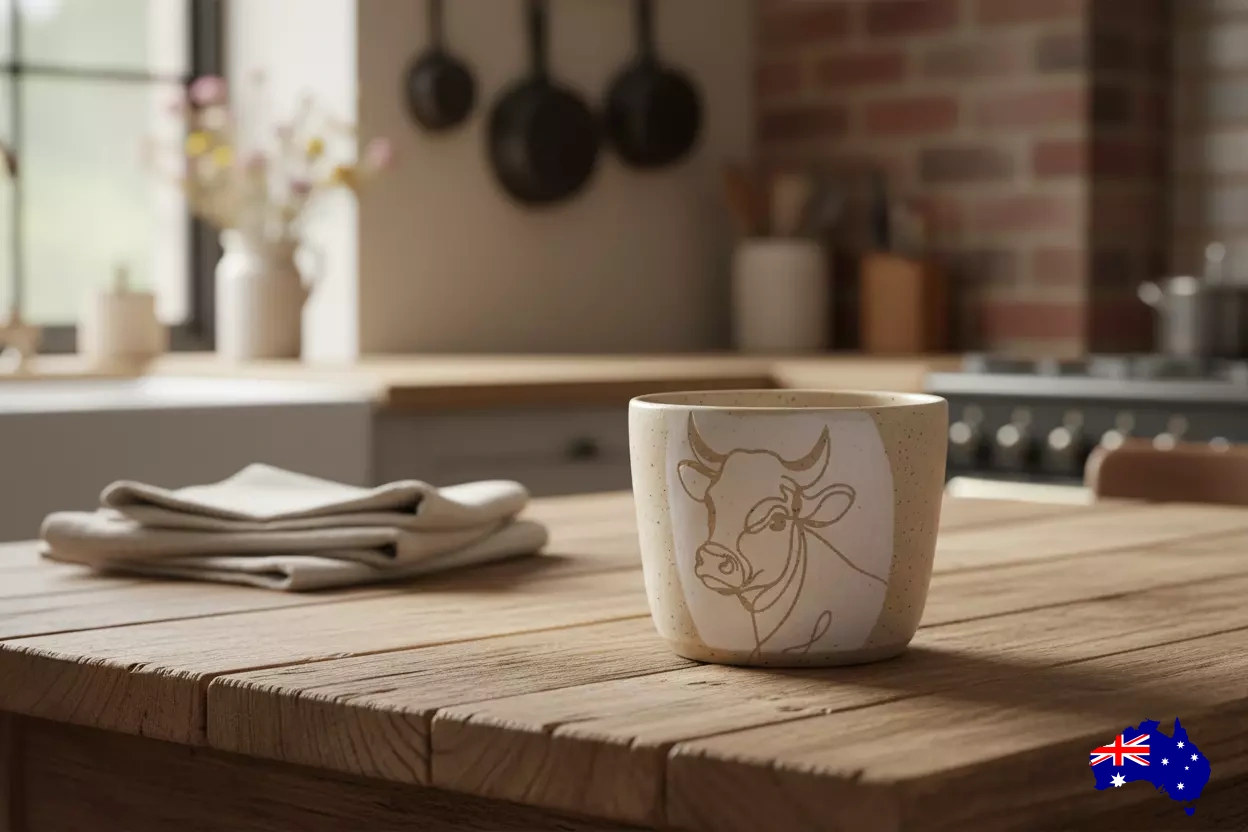 Handmade Cow Ceramic Mug Cup | Aussie Made Wolf and Clay Farmhouse Gift