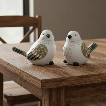 Bird Ornament Set of 2 | Natural Country Coastal Resin Decor