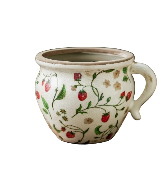 Planter Pot Vase Garden Strawberry Blue Floral Leaf