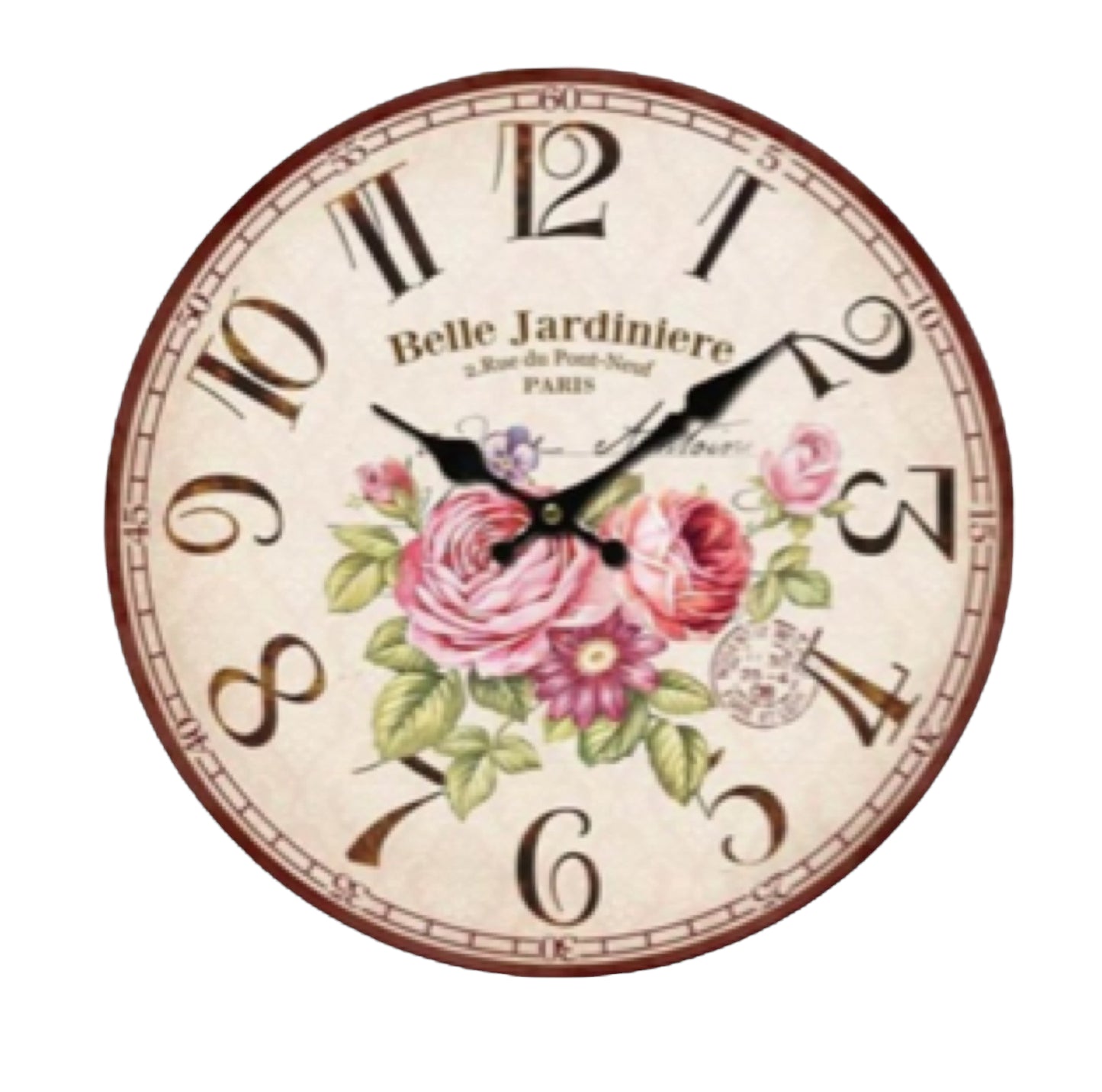 Clock Wall Rose Floral French Country 34cm