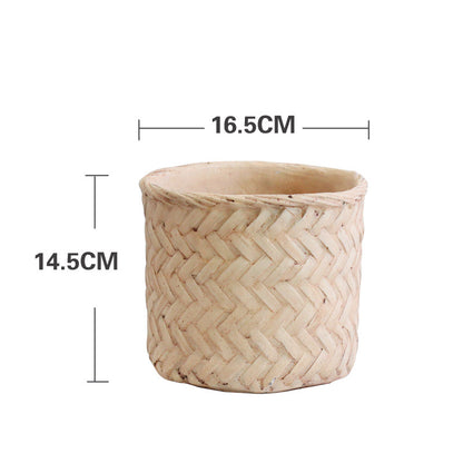 Pot Planter Rattan Look Concrete Natural Coastal