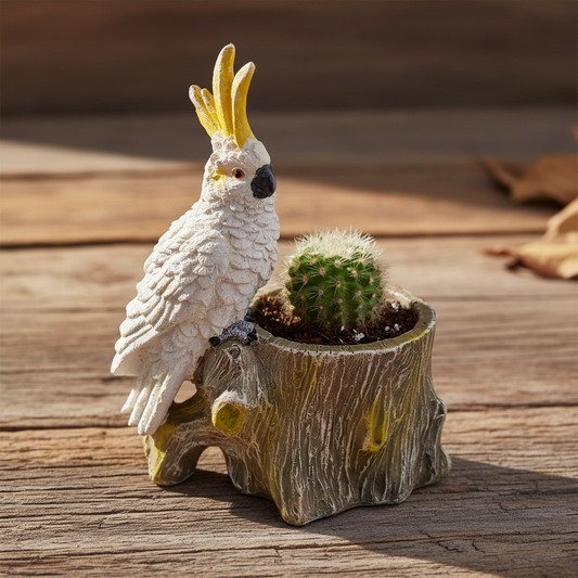 Cockatoo Bird Planter Pot | Resin Hand Painted Planter Australia