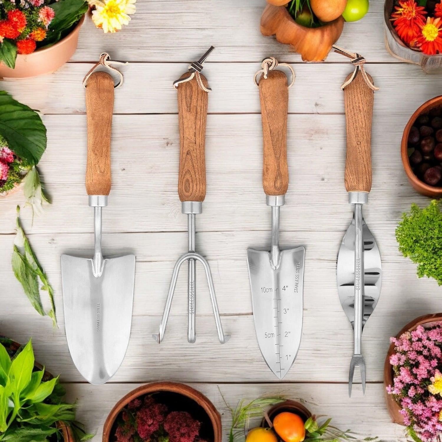 Garden Tool 4 Piece Set Stainless Steel Wooden Handle - The Renmy Store Homewares & Gifts 