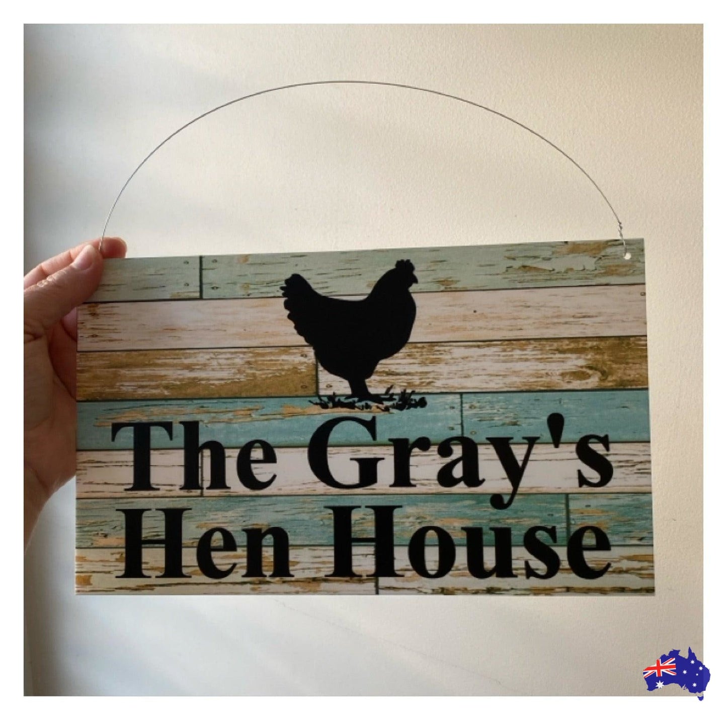 Chicken Hen Custom Personalised Sign Rustic Blue - The Renmy Store Homewares & Gifts 