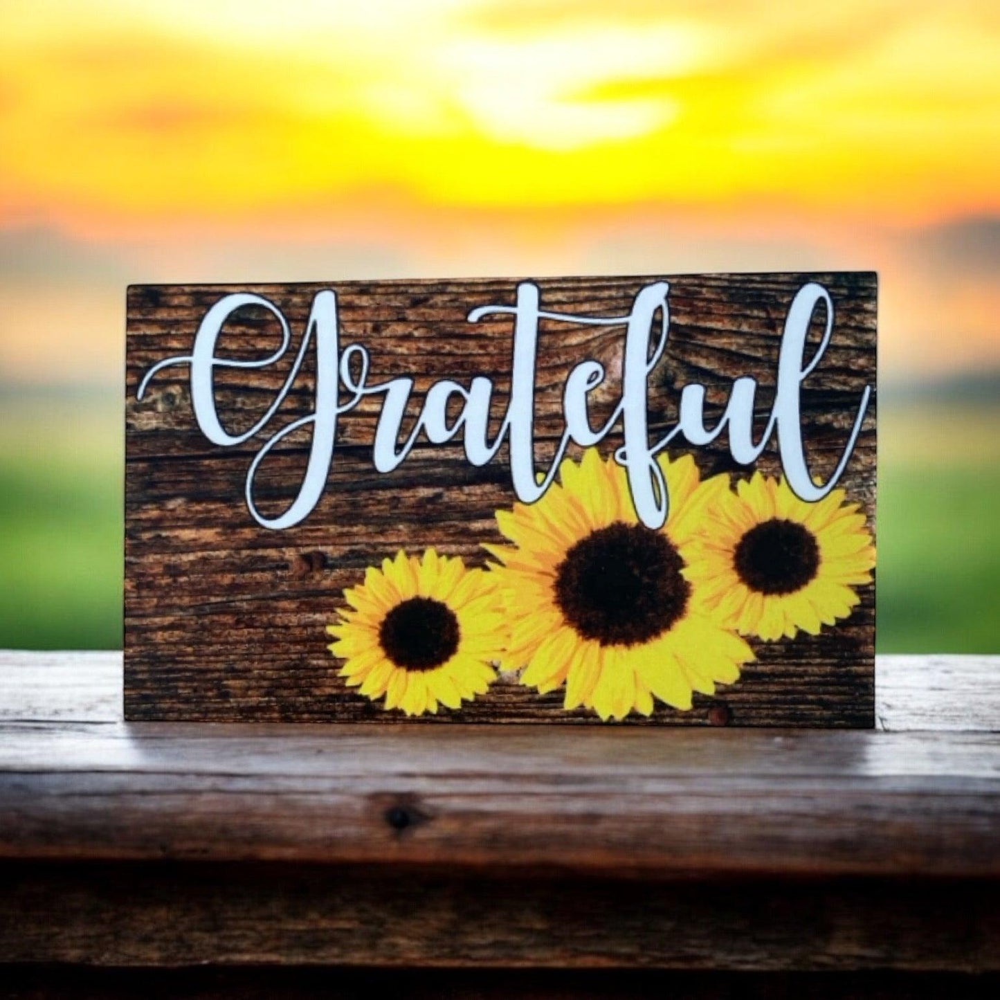 Grateful Sunflower Country Rustic Sign