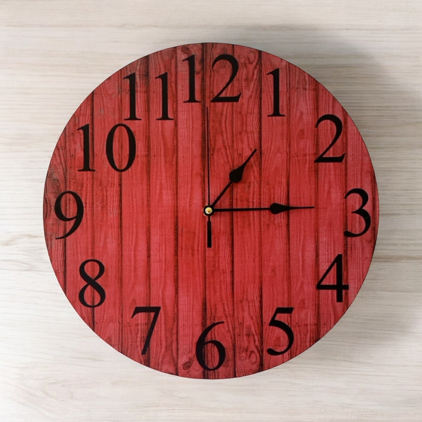 Clock Wall Rustic Red Timber Style Aussie Made - The Renmy Store Homewares & Gifts 