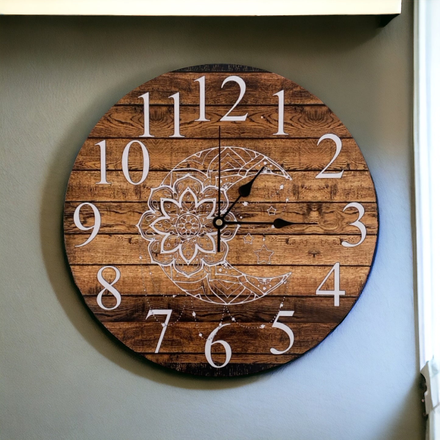 Clock Wall Moon Mandala Dark Timber Aussie Made - The Renmy Store Homewares & Gifts 