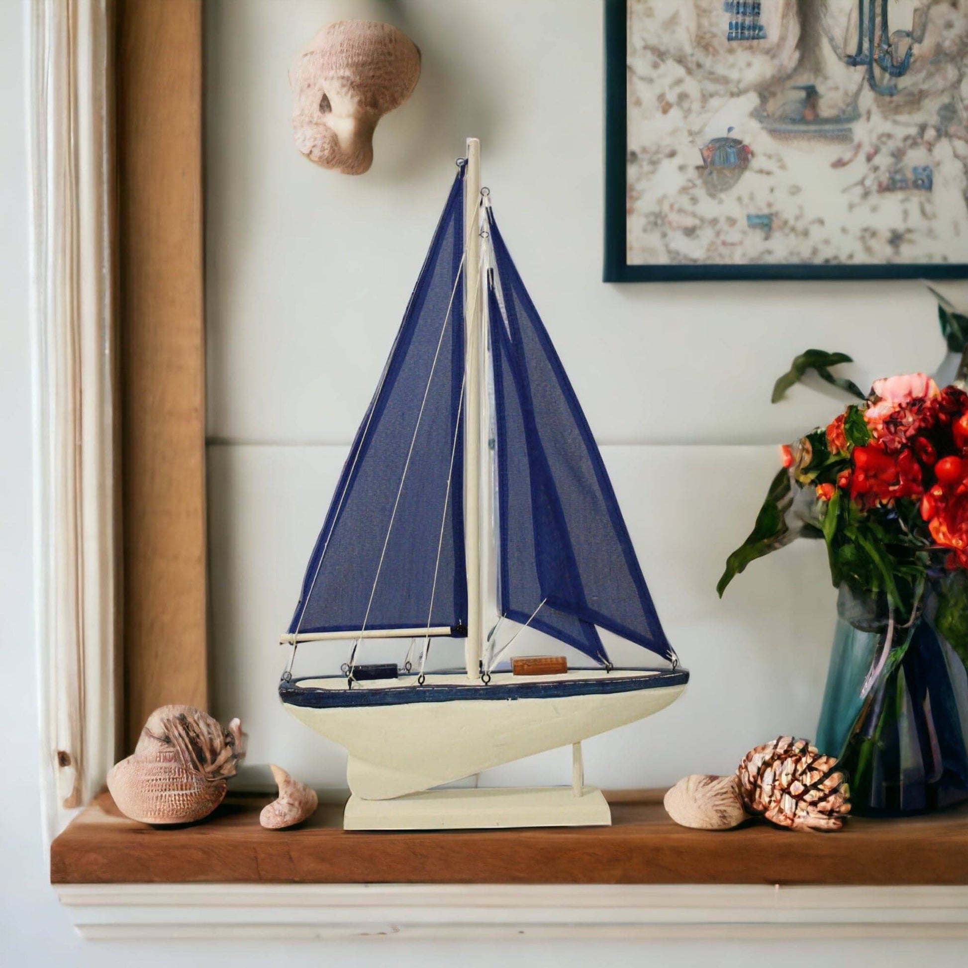 Sailing Boat Navy Blue Coastal Small - The Renmy Store Homewares & Gifts 