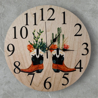 Clock Wall Western Country Boots Cactus Floral Aussie Made - The Renmy Store Homewares & Gifts 