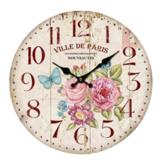 Clock Wall Floral Garden French 34cm - The Renmy Store Homewares & Gifts 