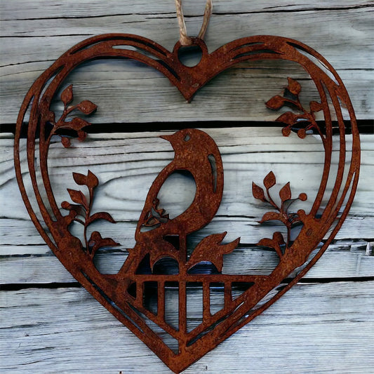 Bird in Heart Rustic Rust Hanging - The Renmy Store Homewares & Gifts 