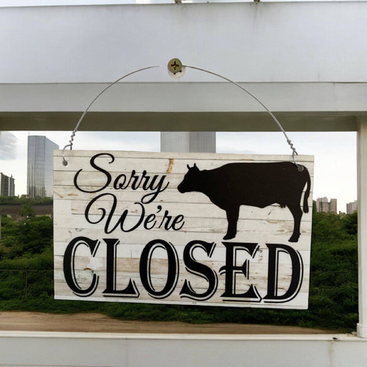 Open Closed Cow Butcher Shop Hanging Farm Sign - The Renmy Store Homewares & Gifts 