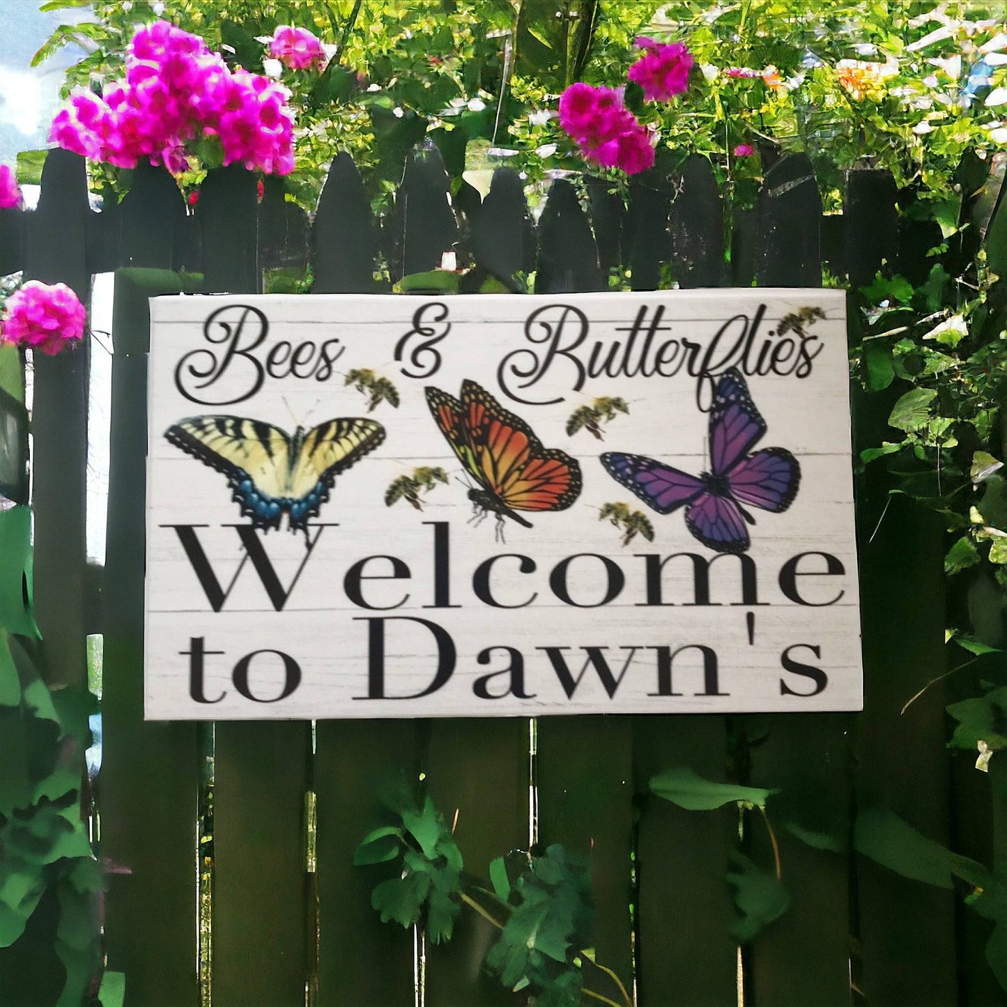 Welcome Custom Bees Butterflies Sign - The Renmy Store Homewares & Gifts 