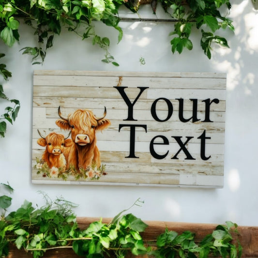 Cow Highland Floral Farm Custom Personalised Sign