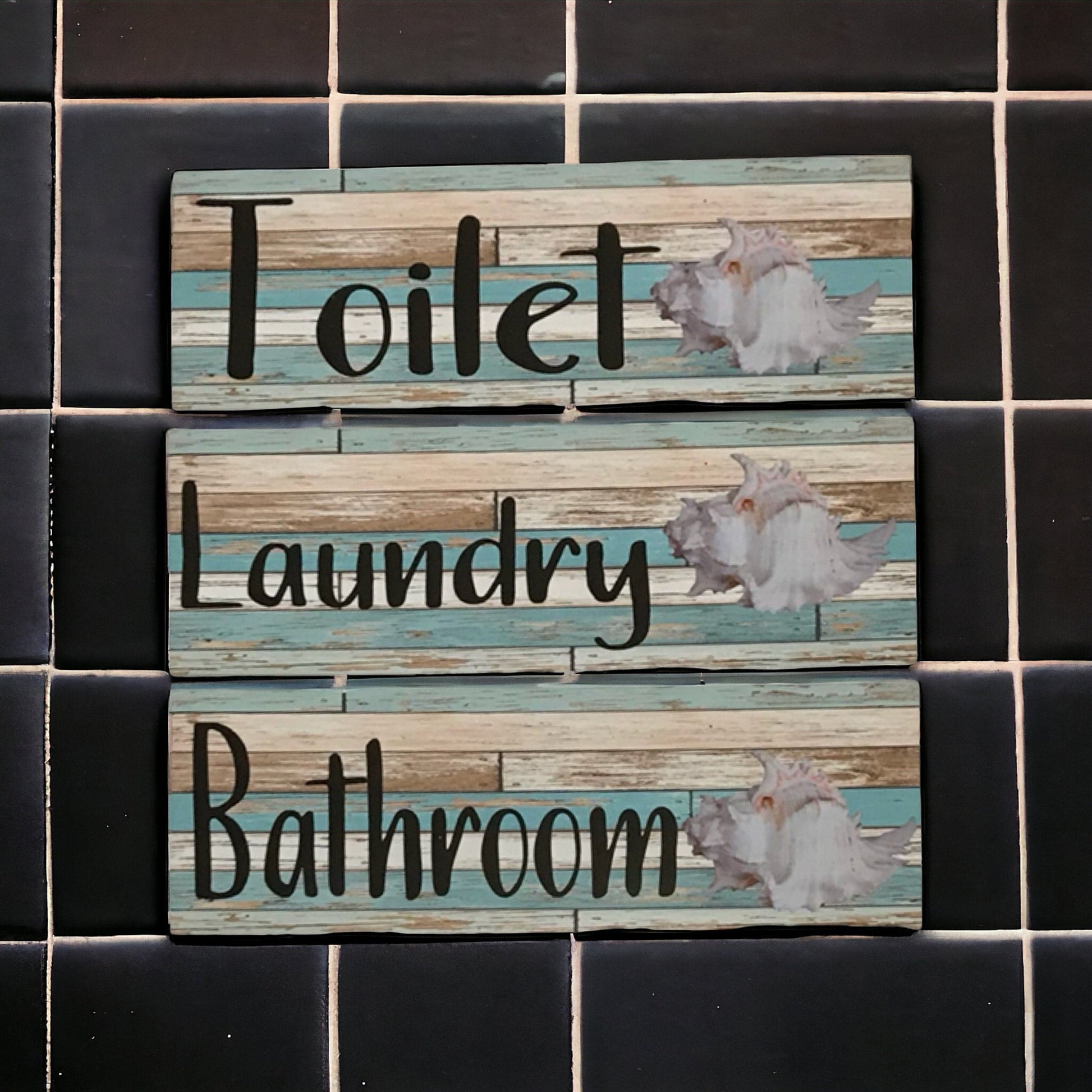 White Shell Mint Rustic Sign Toilet Laundry Bathroom - The Renmy Store Homewares & Gifts 