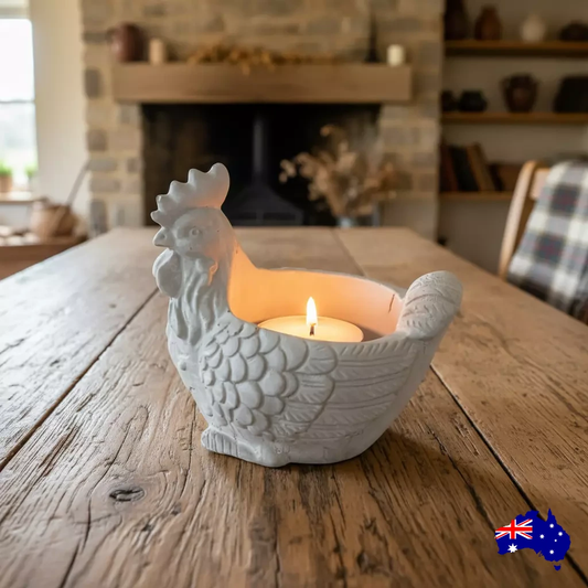 Rooster Tealight Candle Holder Aussie Handmade Concrete
