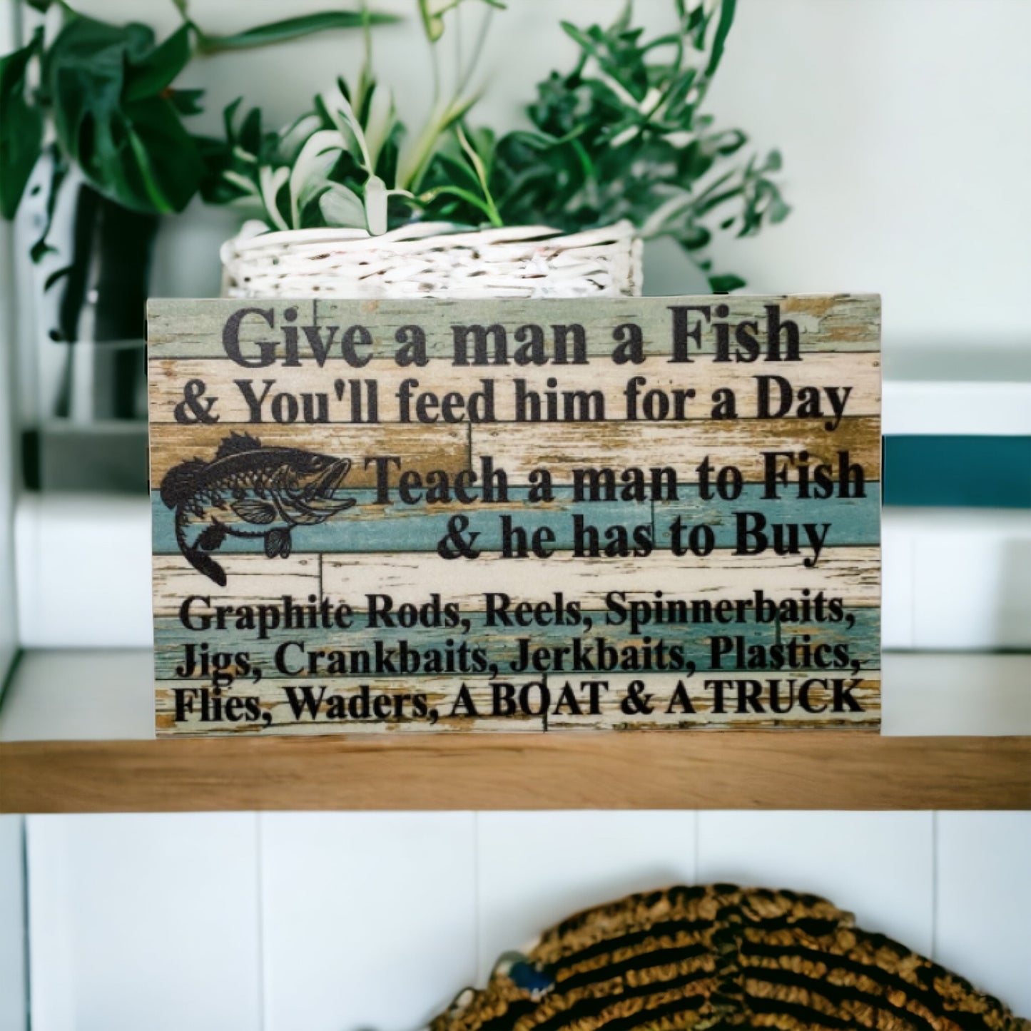 Fishing Life Quote Rustic Bass Blue Sign