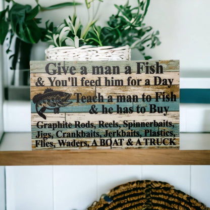 Fishing Life Quote Rustic Bass Blue Sign - The Renmy Store Homewares & Gifts 