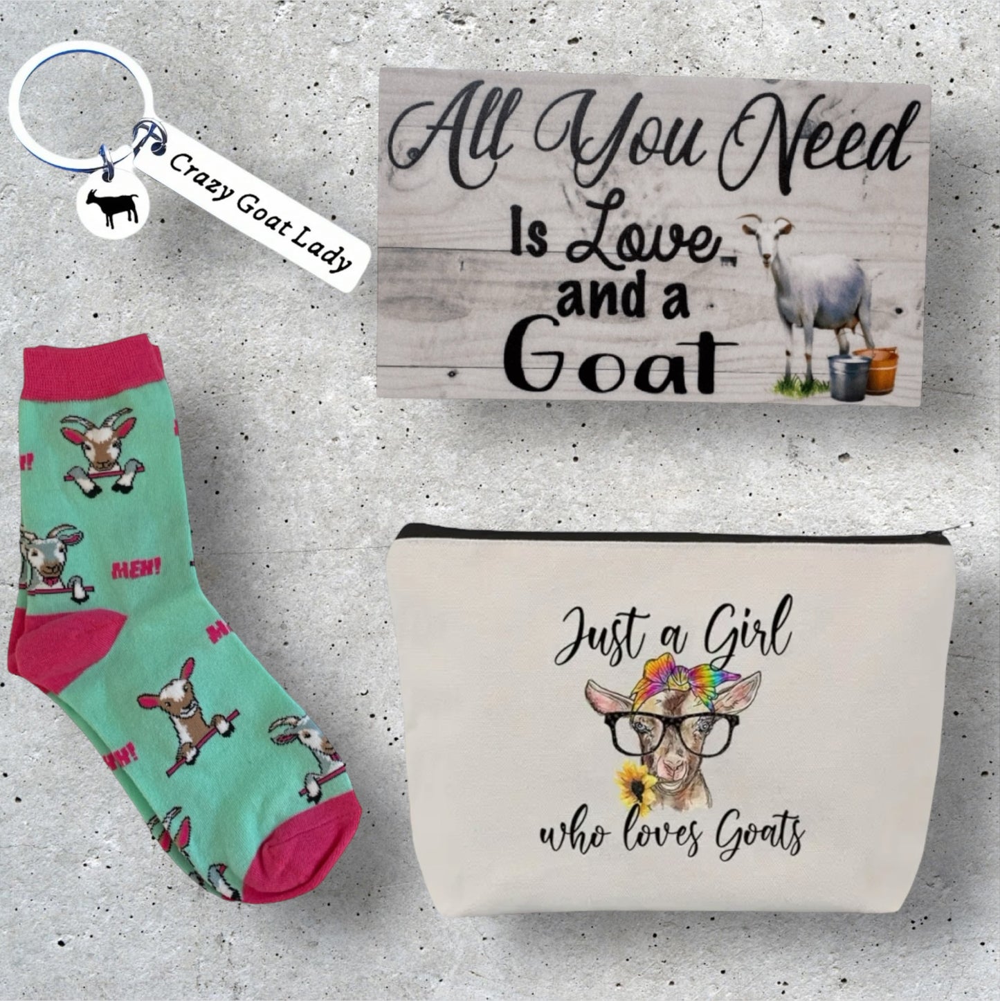 Goat Lover Socks Keyring Bag Love and Goat Sign Gift Set