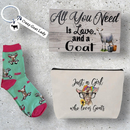 Goat Lover Socks Keyring Bag Love and Goat Sign Gift Set - The Renmy Store Homewares & Gifts 