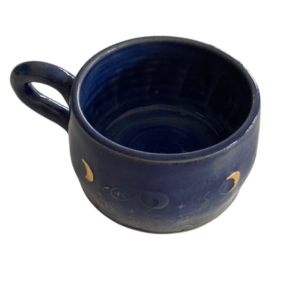 Handmade Blue & Gold Moon Phase Ceramic Mug | Australian Made | Wolf and Clay