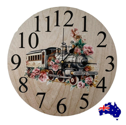 Clock Wall Floral Train Shabby Chic Aussie Made - The Renmy Store Homewares & Gifts 