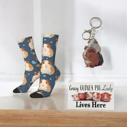 Guinea Pig Socks Keyring and Crazy Lady Sign Gift Set - The Renmy Store Homewares & Gifts 