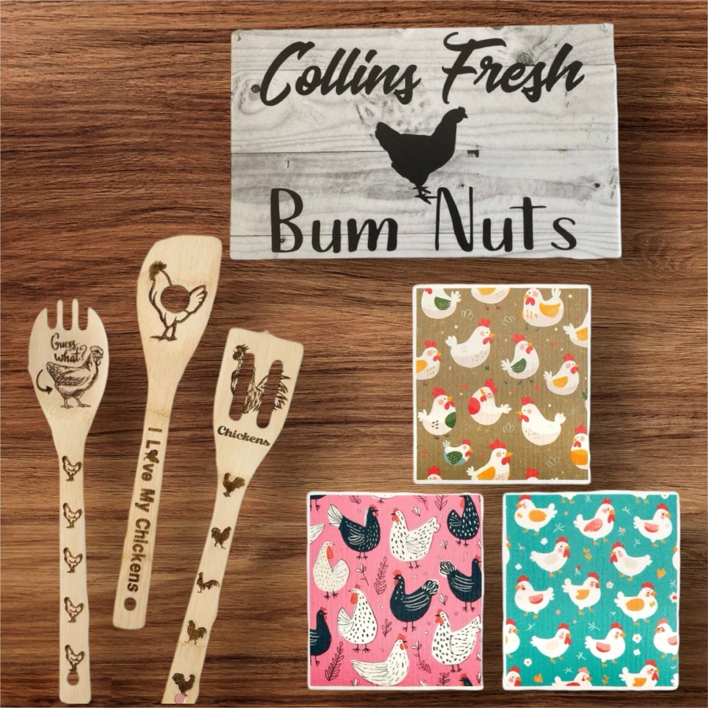 Chicken Lover Utensils Dish Cloths Personalised Kitchen Sign Gift Set